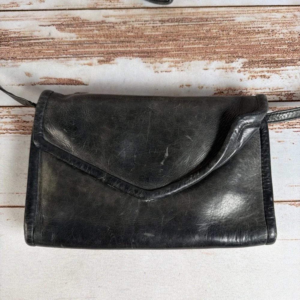 Julia Duren Crossbody Vintage Rainguard Leather Black Envelope Bag